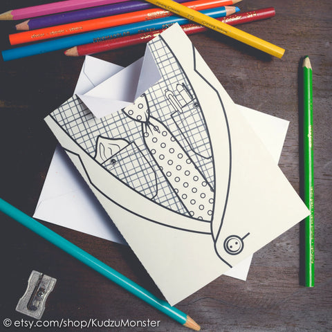 Printable suit and tie father's day coloring card