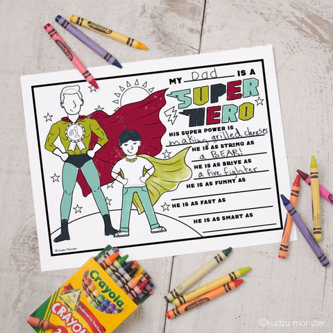 Printable super hero coloring father's day card