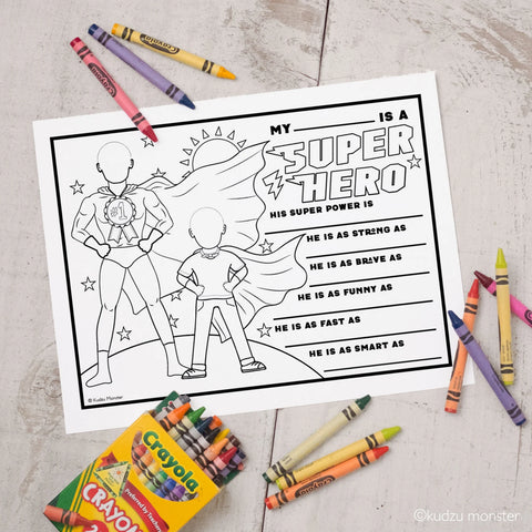 Printable superhero father's day coloring activity