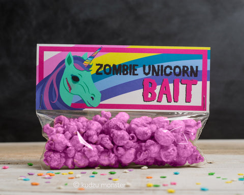 Printable halloween zombie unicorn bait treat topper