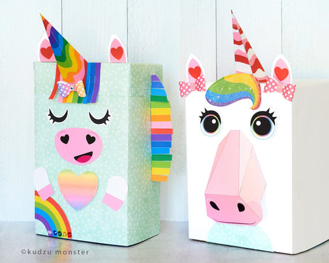 Printable unicorn valentine box decor kit