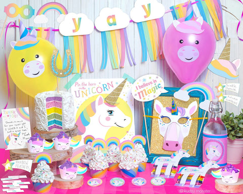 Printable unicorn birthday party decor kit