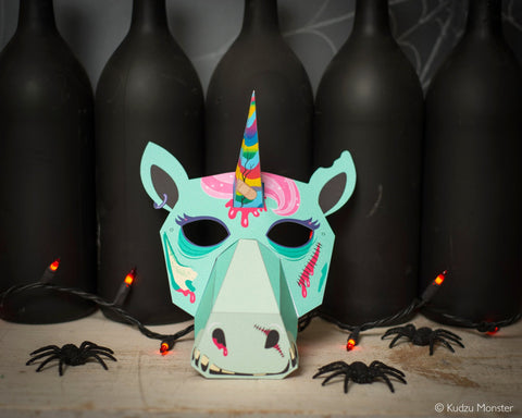 Printable zombie unicorn halloween mask