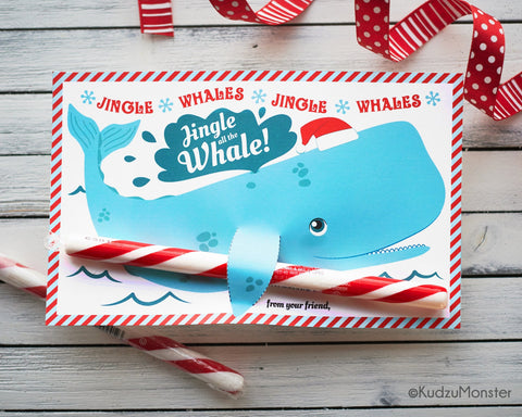 Printable whale candy cane holder