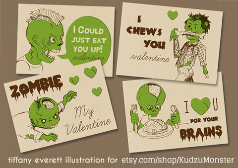 Printable zombie valentine pack