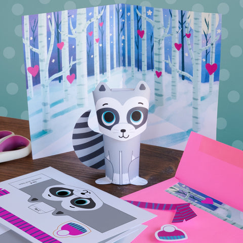 Printable 3d raccoon mail craft kit valentine