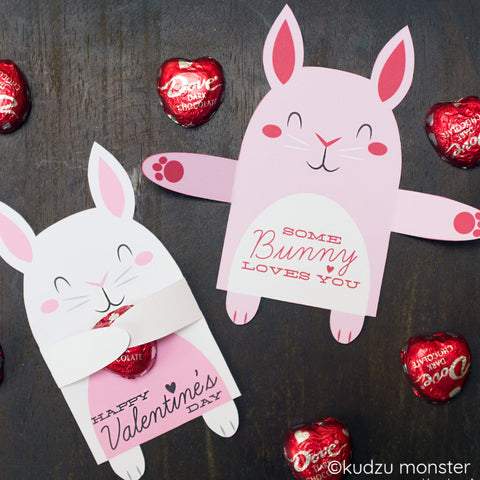 Printable bunny hugger valentine