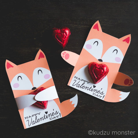 Printable fox hugger valentine