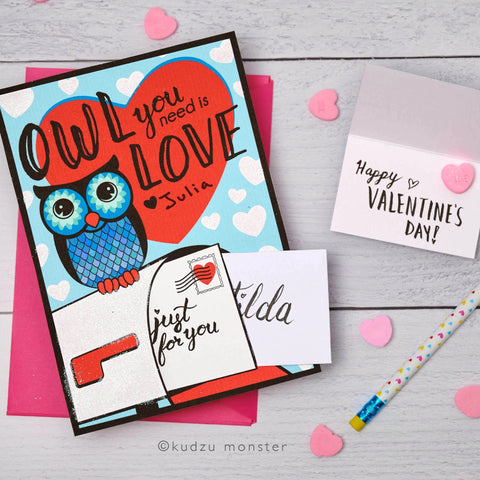 Printable owl mailbox valentine's day card