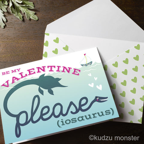 Printable plesiosaurus valentine's day card