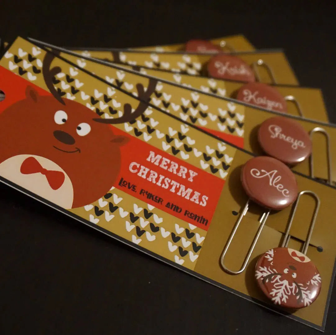 Custom Reindeer Inspired Card and Custom Button Paper Clip - 10/ set