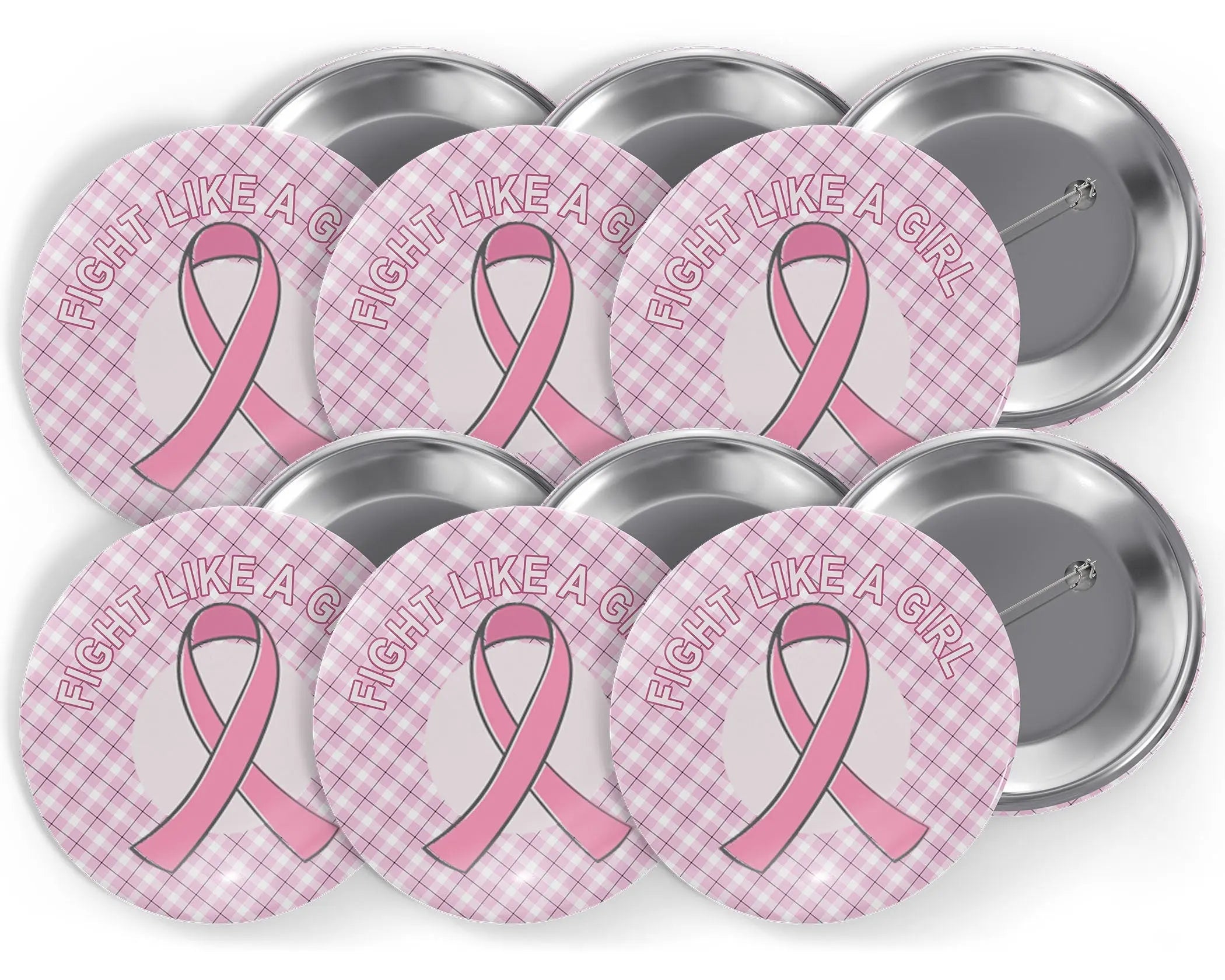 Breast Cancer Awareness, Pink Ribbon Button Pins - 6 pieces