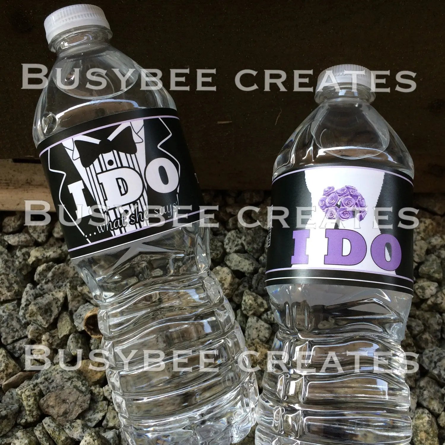 Wedding I do's Tux and Bridal Dress - Mr and Mrs - I Do - Custom Water Bottle Label 24ct or DIGITAL