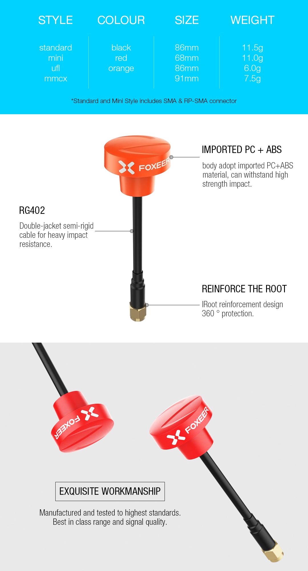 FOXEER Pagoda PRO 5.8G SMA/RP-SMA/UFL/MMCX RHCP FPV Antenna