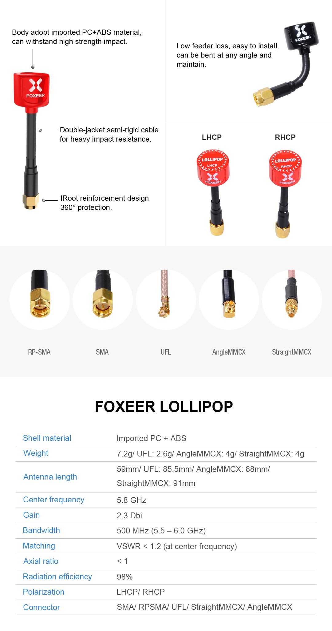 Foxeer Lollipop 5.8G RHCP FPV Antenna (2pcs)