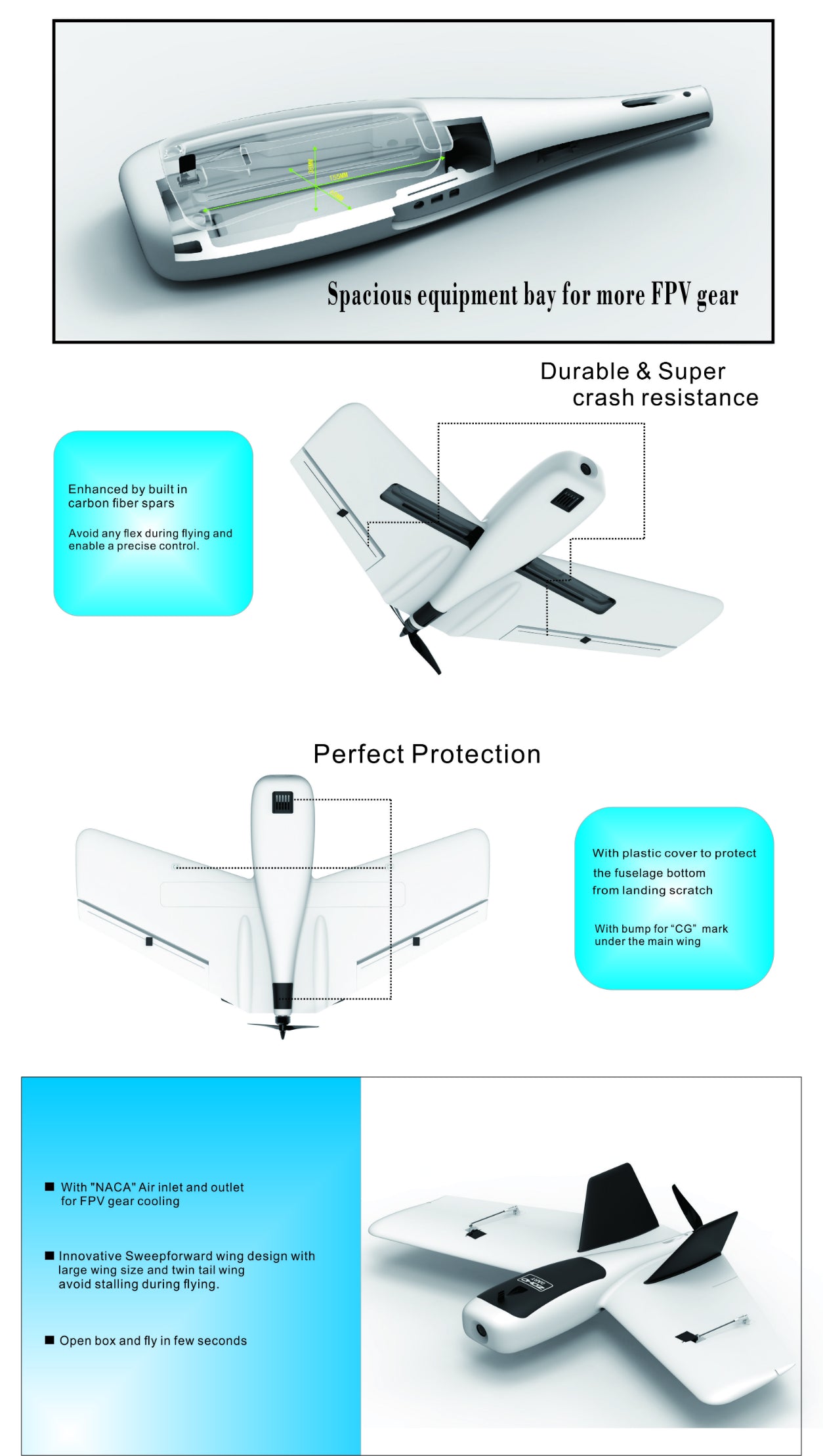 ZOHD Dart Sweepforward Wing 635mm Wingspan FPV EPP Racing Wing RC Airplane PNP/KIT