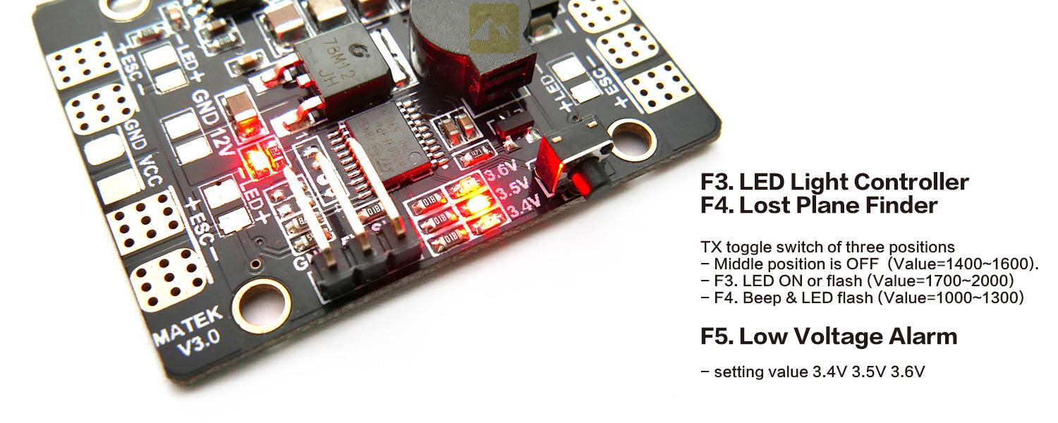 Matek 5in1 LED Power Hub BEC PDB (Lighting Control / Tracker / Low Voltage Alarm) v3