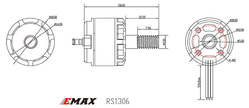 Emax RS1306 3300KV/4000KV Brushless Motor for FPV Racing