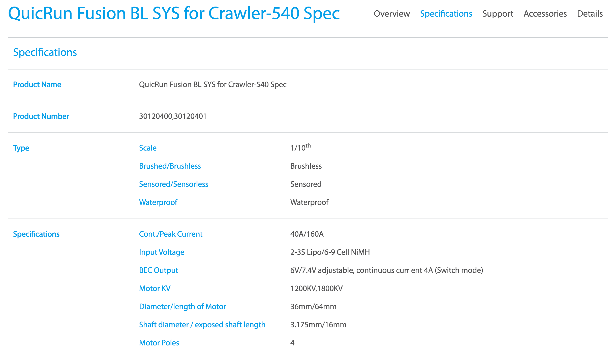 QuicRun Fusion BL integrated speed controller 540-class motor for crawlers and trail trucks.