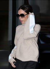 Turtleneck Relaxed Elbow-pad Beige Sweater & Black Cigarette Pants