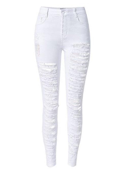 white shredded jeans