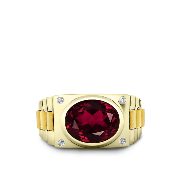 Men's Ring with Gemstone 4.50ct Oval Red Ruby in 14k SOLID Gold 