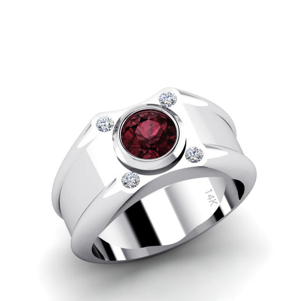 Men's Statement Ring Natural Diamonds & Gemstone in Solid Silver | JFM Ruby