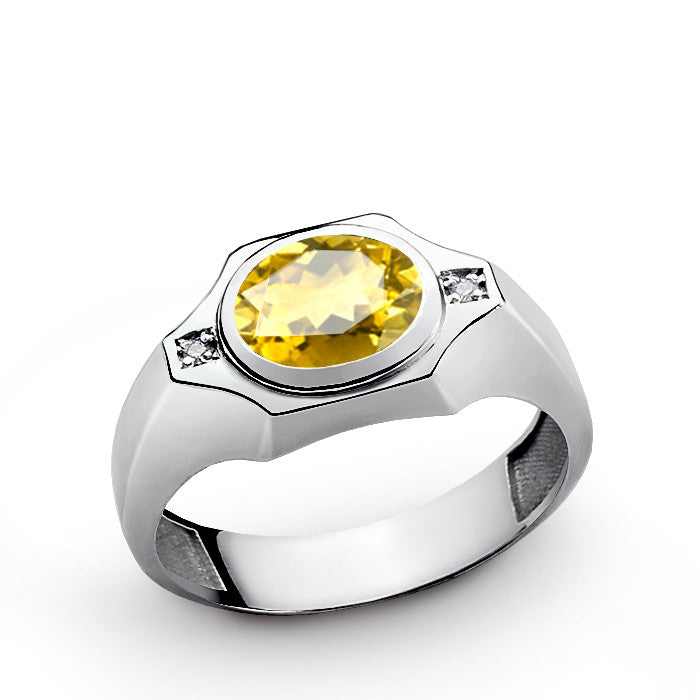 Men's Citrine Ring with Natural Diamonds in 925 Sterling Silver – J F M