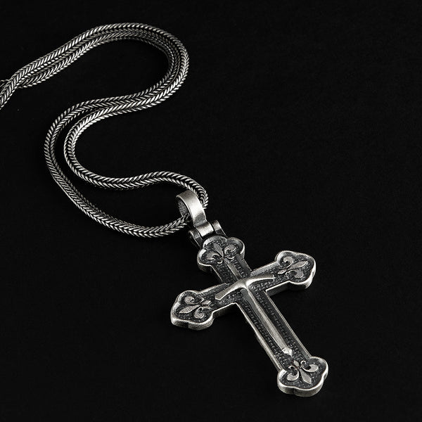 Men's Religious Jewelry 925 Silver Cross Pendant Necklace with