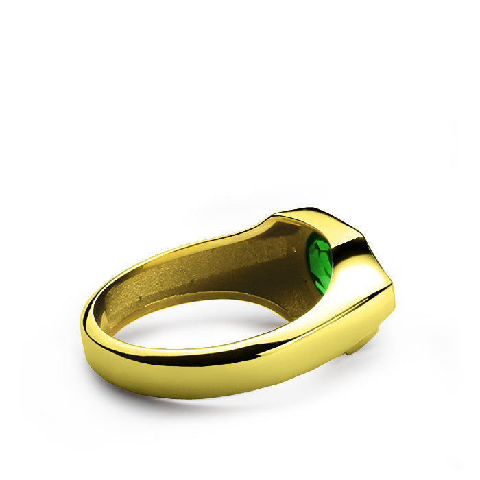 Emerald Ring Gold 10k with 2 Diamonds Men's Gemstone Ring – J F M