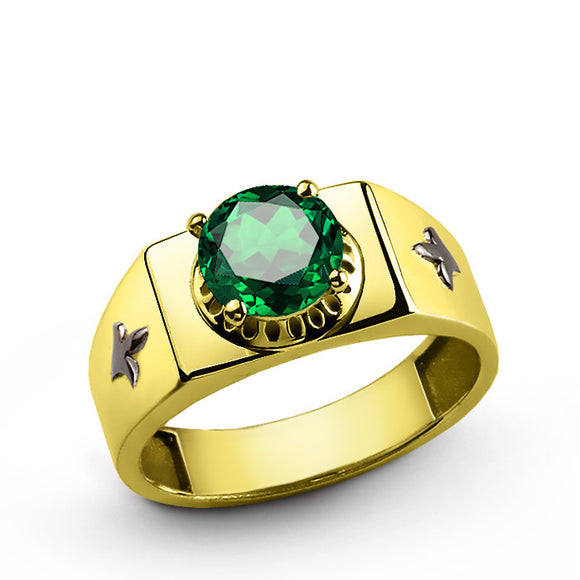 Green Men's Gemstone Ring SOLID 10k Gold with 4 Natural Diamonds Modern ...