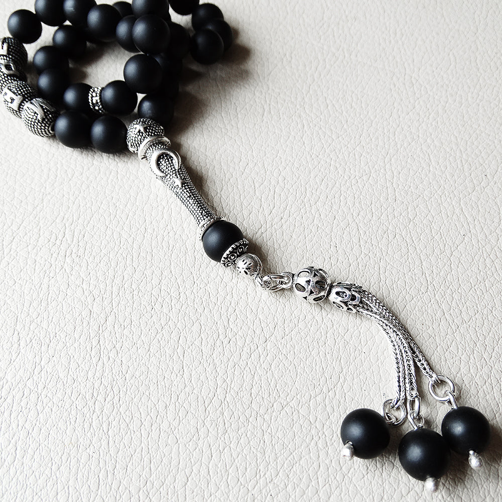 Onyx Tasbih Custom Name 925 SILVER Natural Onyx Personalized Rosary ...