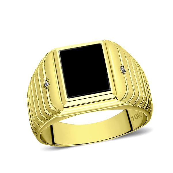 Men's 10K Real Gold Rectangle Onyx Initial Ring