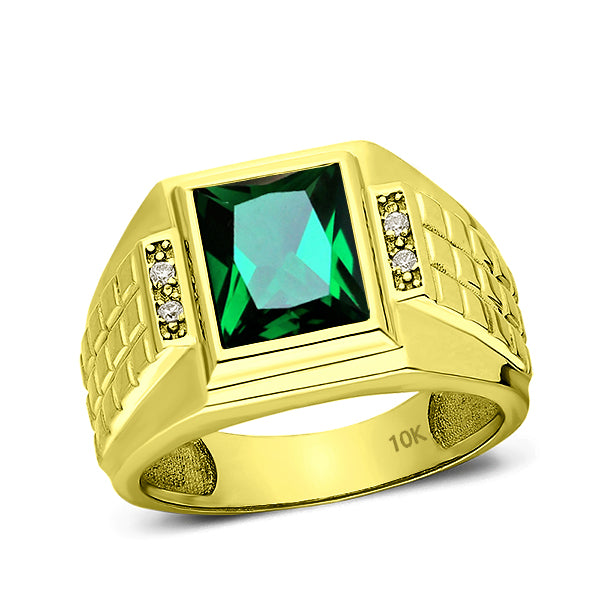 Silver V Green Emerald Shape Gemstone Solitaire Engagement Mens Ring, Size:  8 at Rs 23289.99 in Surat