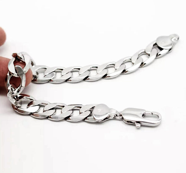 7mm 0.3 Men's Solid 925 Sterling Silver Cuban Chain Bracelet | JFM 8.6 (22cm)