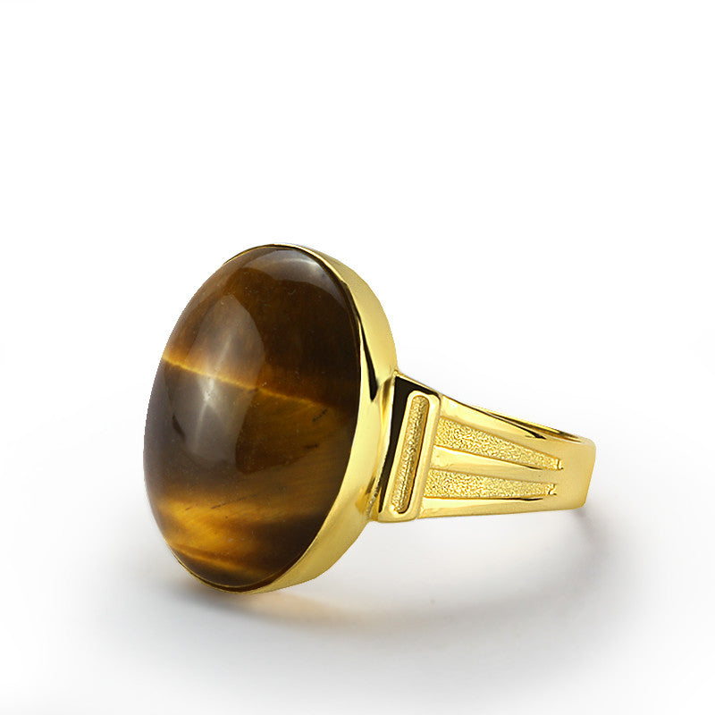 Brown Tiger S Eye Men S Ring In 10k Yellow Gold Natural Stone