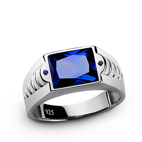 Men's Ring with Blue Sapphires in 925 Sterling Silver