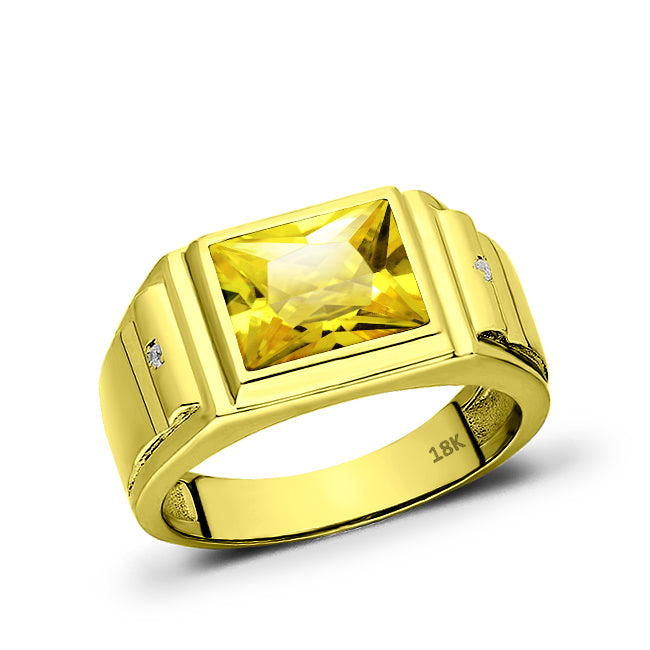 Classic Vintage Mens Yellow Citrine Heavy 18K Solid Yellow Gold Ring F ...