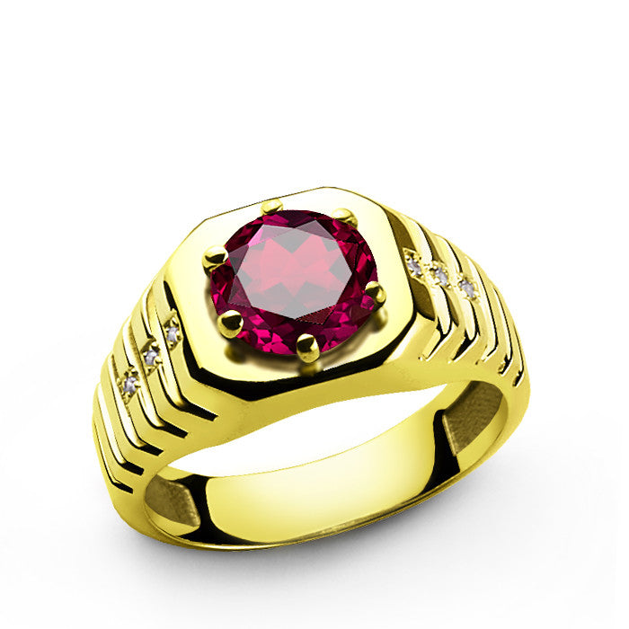 10k Yellow Gold Men's Ring with Ruby Gemstone and Genuine Diamonds – J F M
