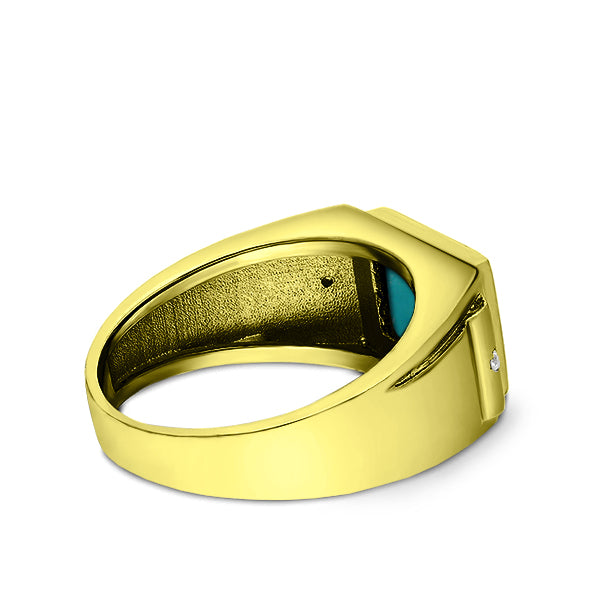 Real Fine 14K Yellow Gold Turquoise Mens Ring 0 04ct Natural 2 Diamond   32 2 0f797096 B577 4e9b 8f18 Bdf61ee6892d 