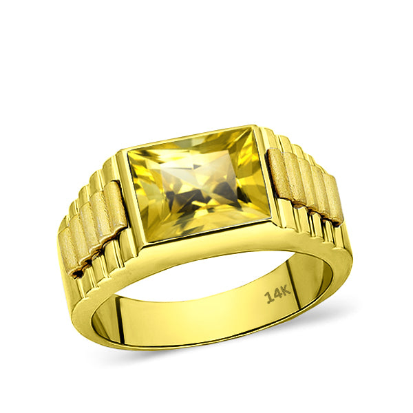 NEW Man Yellow Citrine Cluster Solid Fine 14k Yellow Gold Men's Heavy ...
