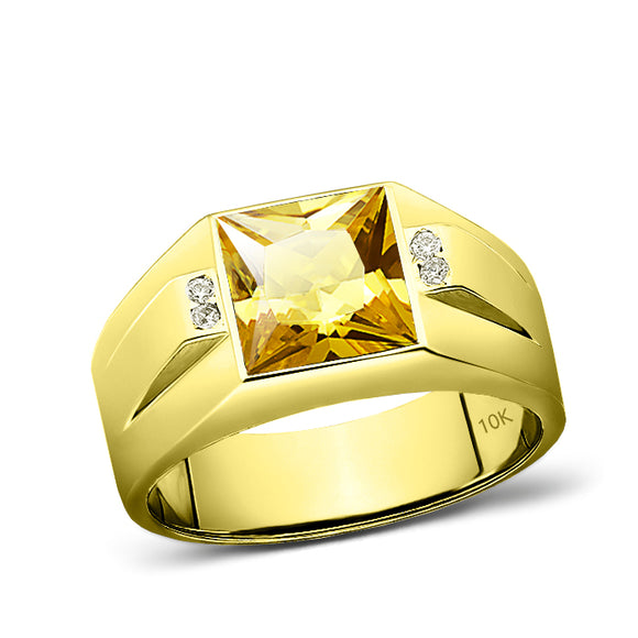 Men's Ring with Citrine Gemstone in 14k Yellow Gold