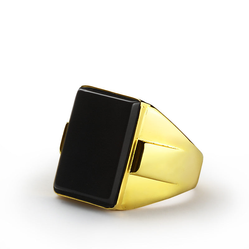 14k Yellow Gold Men S Ring With Black Onyx Stone Statement Ring For M J F M