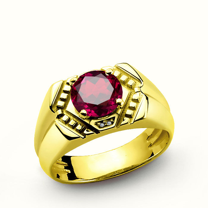 Ruby and Diamonds in 14k Yellow Gold Men's Ring – J F M