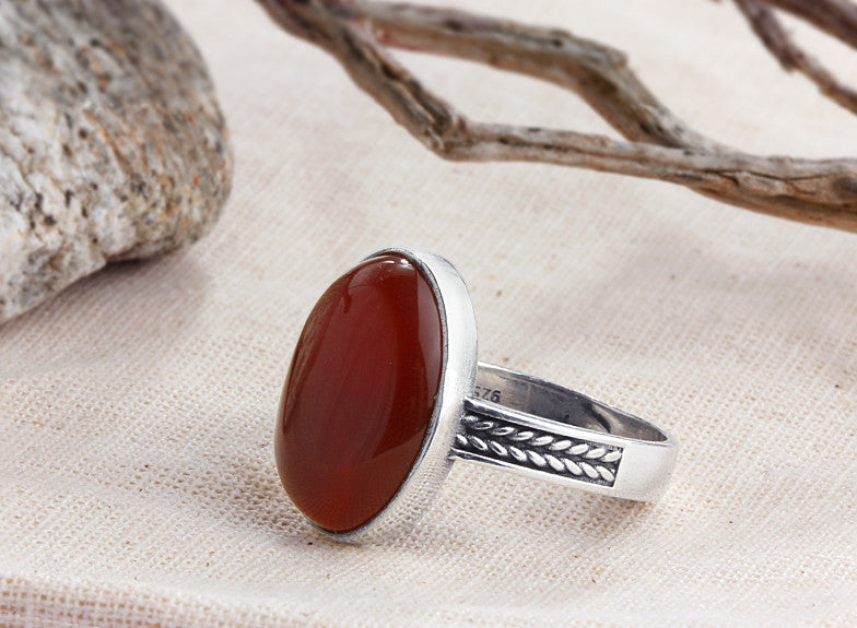 Natural Red Agate Gemstone Men's Ring in 925 Sterling Silver