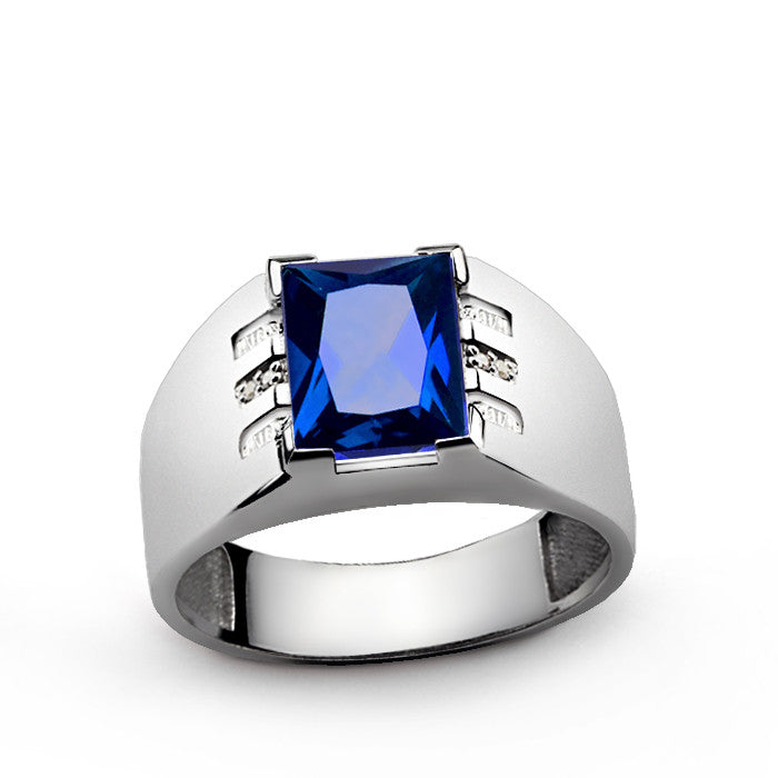 Men's Sapphire Ring in 925 Sterling Silver with Genuine Diamonds – J F M