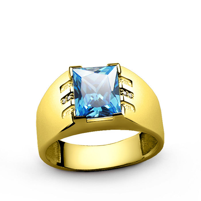 Men's Diamonds Ring in 14k Yellow Gold with blue Topaz Gemstone – J F M