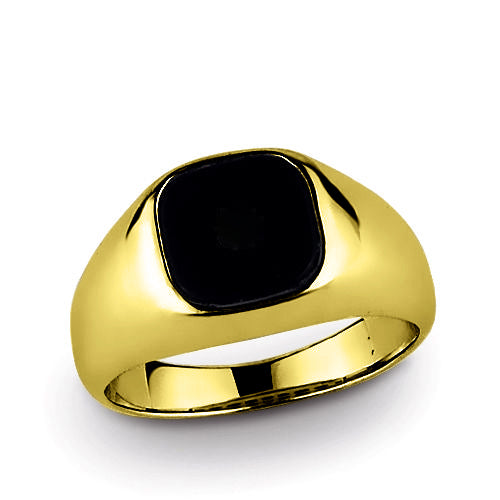 14k Solid Yellow Gold Mens Classic Ring With Natural Black Onyx Gemsto J F M