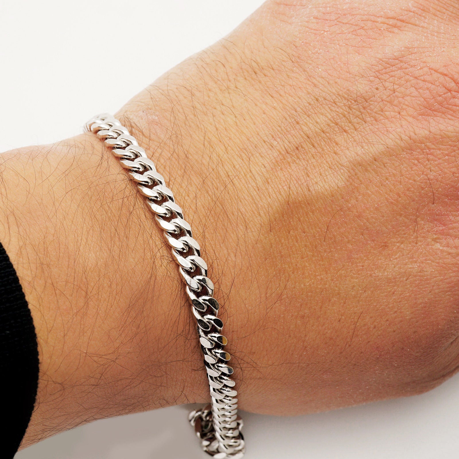 6mm Mens Real Solid 925 Sterling Silver Heavy Cuban Chain Link Bracelet ...