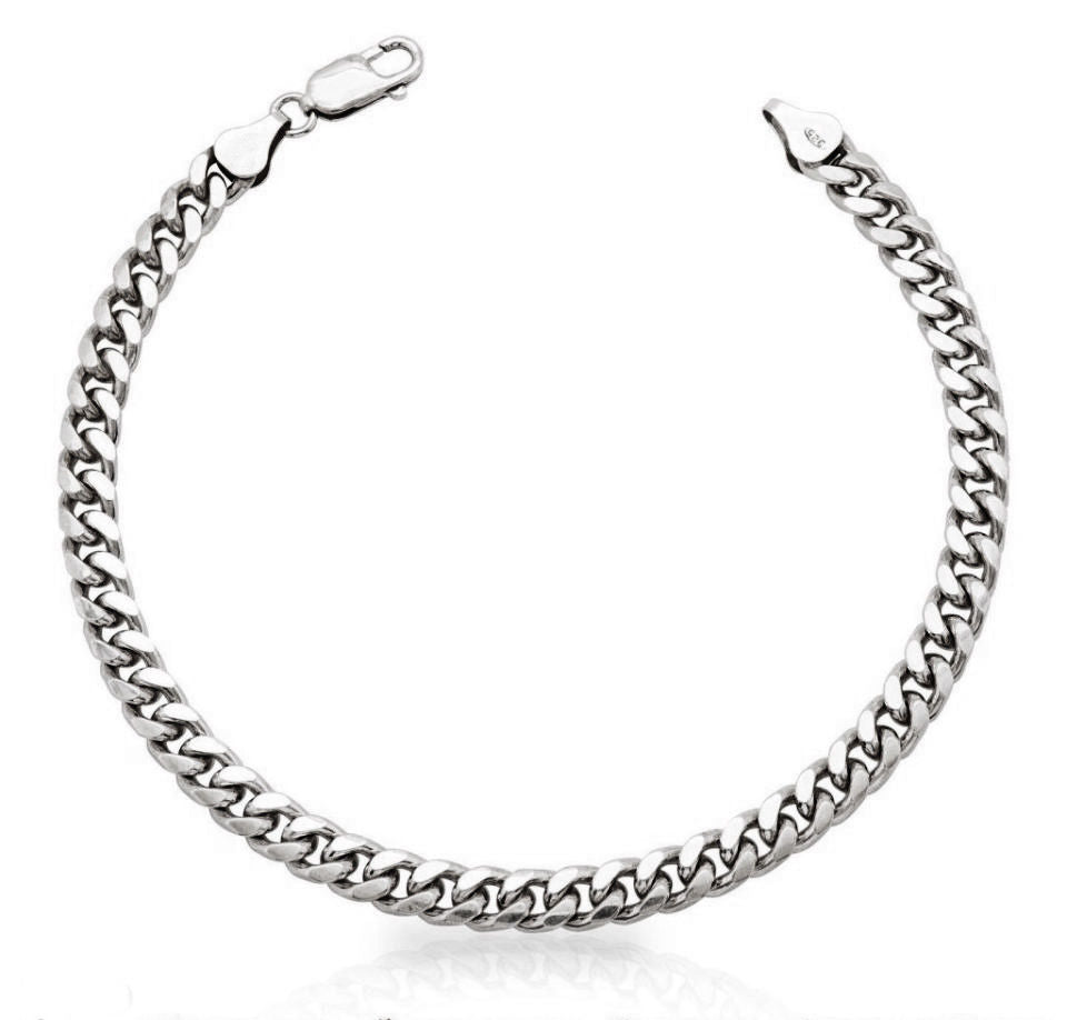 6mm Mens Real Solid 925 Sterling Silver Heavy Cuban Chain Link Bracele ...